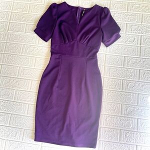 Miusol Retro 40’s Style Purple V-waist Puff Sleeve Bodycon Knee Length Dress